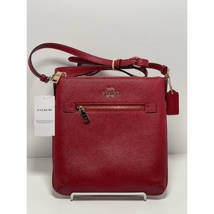 Authentic Coach Red Leather North/South Crossbody Shoulder Bag Purse